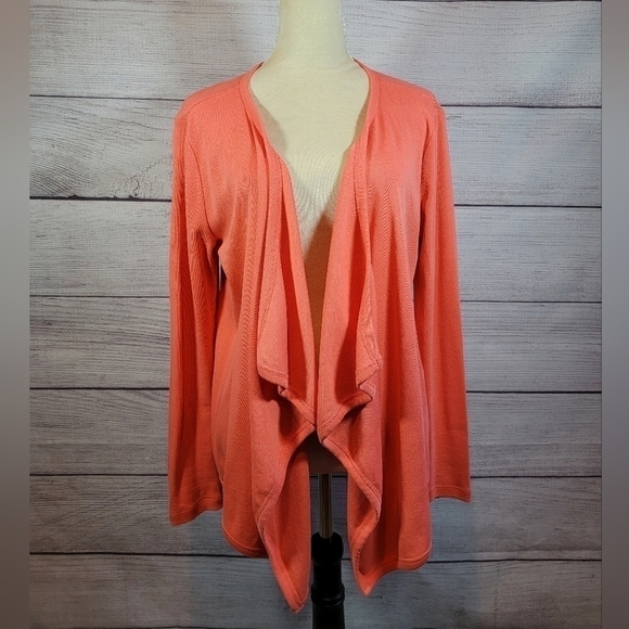 TALBOTS Waterfall Open Front Cardigan Sweater Peach/Orange Size Small - Picture 1 of 7